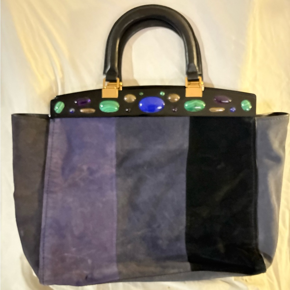 Tory Burch Purple and Black Tote Bag